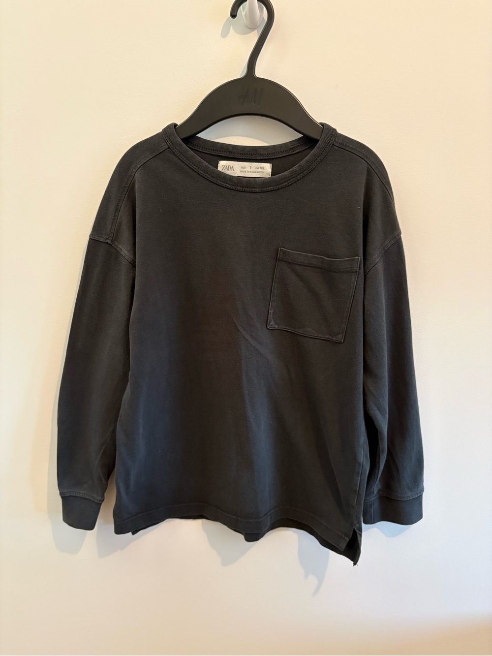 Zara Kids Black Long-Sleeve Pocket Tee